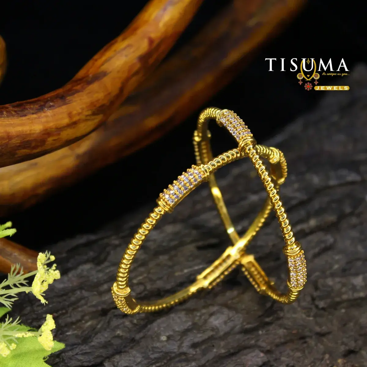 Fluted Bar Pave AD Bangles